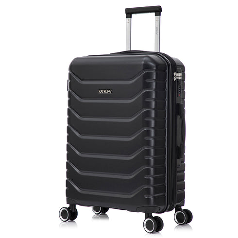 RAYKONG Maleta Mediana Expandible ABS+Policarbonato 66x45x27.50cm - 30cm Extendido | 82L - 90L | 24 Pulgadas |23kg semirígidas candado combinación - Negro