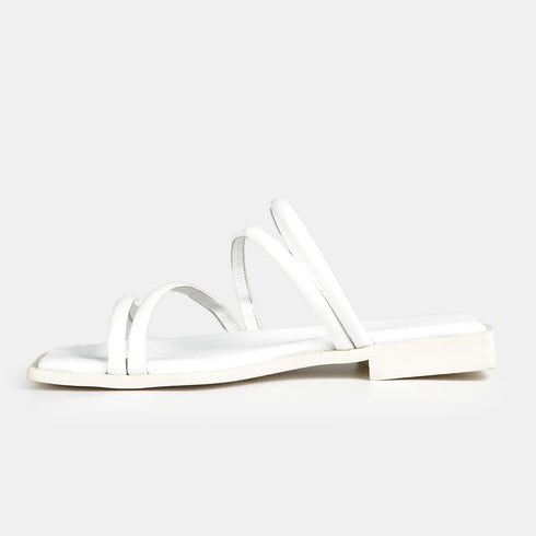 Sandalias planas de piel para mujer con cierres anillados blanco Livia