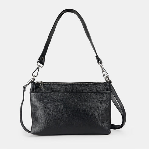 Bolso bandolera de piel para mujer con asa corta negro Martina