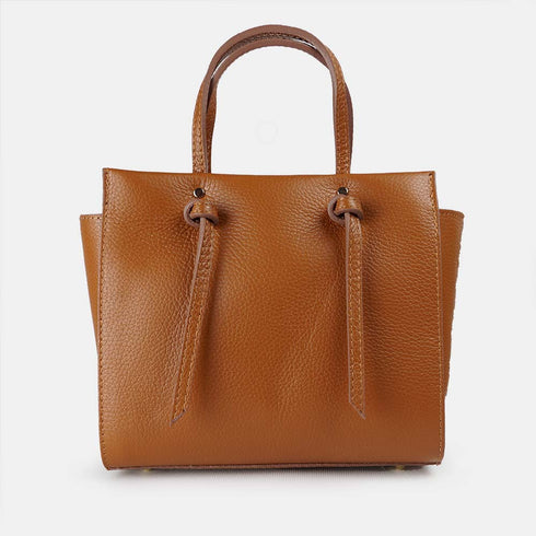 Bolso bandolera mujer de piel con asas de mano marrón Mercedes