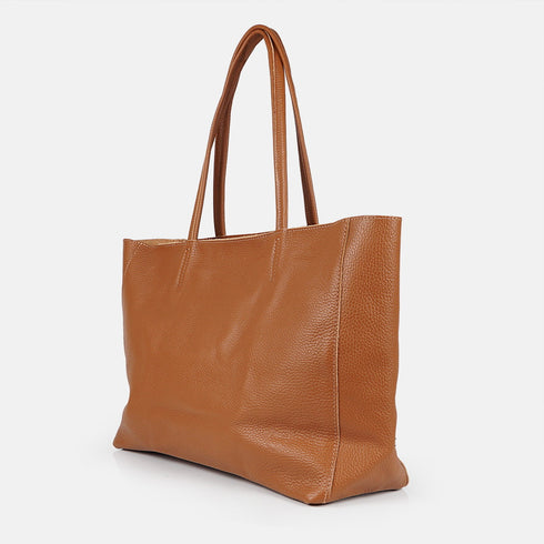 Bolso shopper para mujer de piel para personalizar marrón Luna