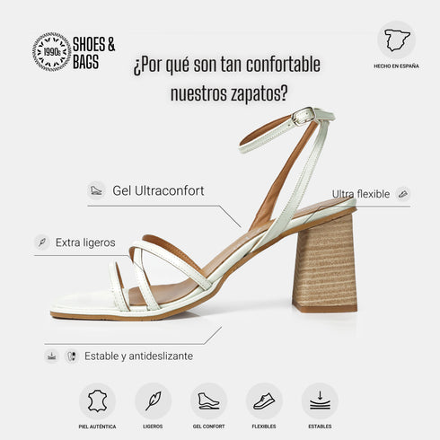 Sandalias con tacón de piel para mujer verde Esmeralda