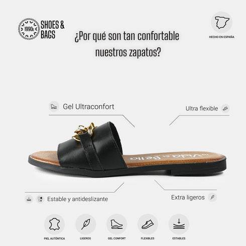 Sandalias de mujer de piel con adorno negro Charo