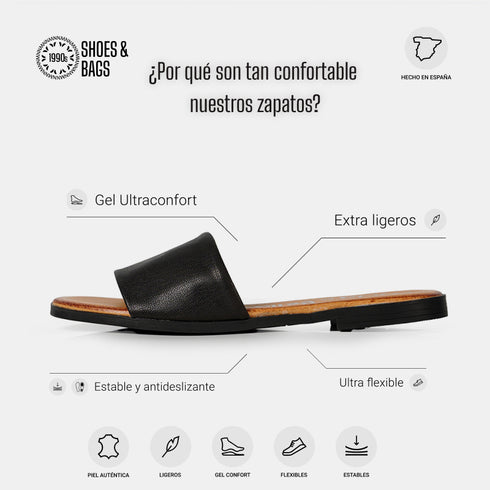 Sandalias planas de piel para mujer negro Alejandra