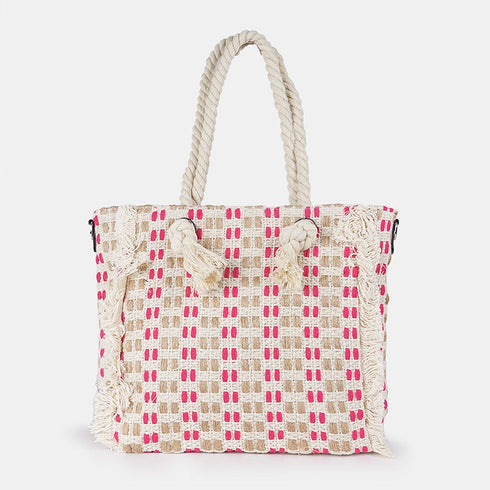 Bolso de rafia trenzado para mujer fucsia Anastasia