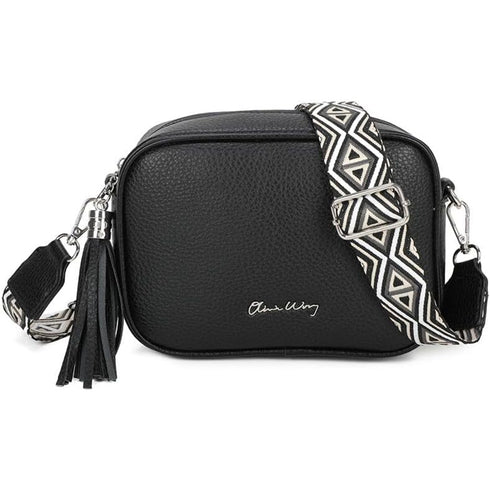 Bolso bandolera mujer pequeño de cuero PU con dos bandoleras bolso mensajero para cruzar PU - Negro