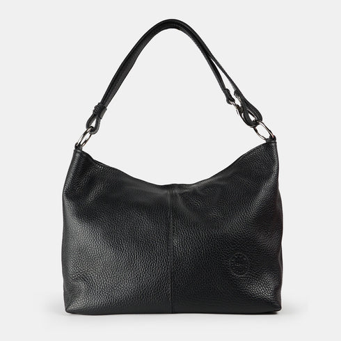 Bolso de hombro para mujer de piel con bandolera extensible negro Mara