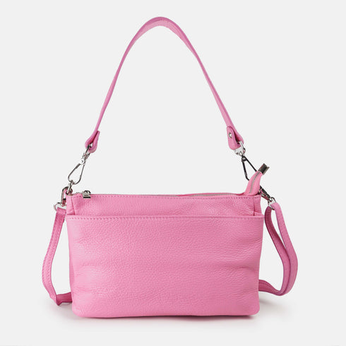 Bolso bandolera de piel para mujer con asa corta fucsia Martina