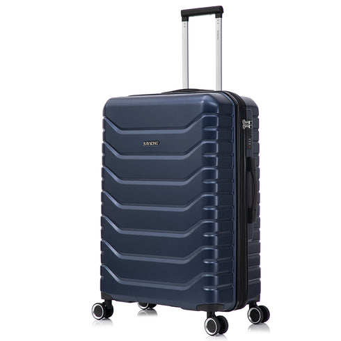 RAYKONG Maleta Grande Expandible ABS+Policarbonato 75x49x31cm - 33.50cm Extendido | 114L - 123L | 28 Pulgadas | 25kg semirígidas candado combinación - AzulMarino