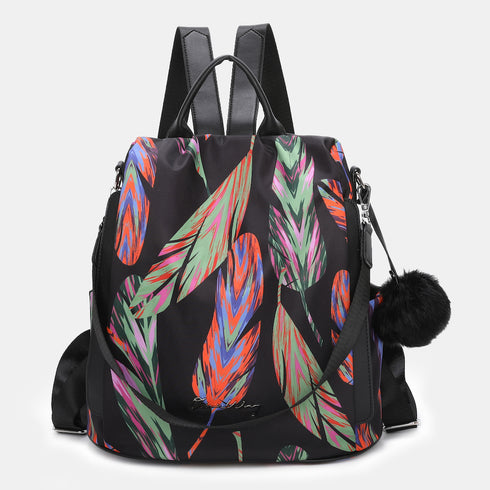 Mochila antirrobo Impermeable para mujer (14.80L) | Mochila Convertible en bolso con pompón y asa desmontable de adorno Plumas