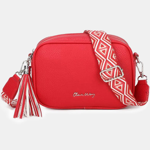 Bolso bandolera mujer pequeño de cuero PU con dos bandoleras bolso mensajero para cruzar PU - Rojo