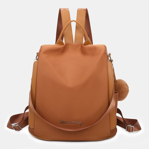 Mochila antirrobo Impermeable para mujer (14.80L) | Mochila Convertible en bolso con pompón y asa desmontable de adorno Marrón