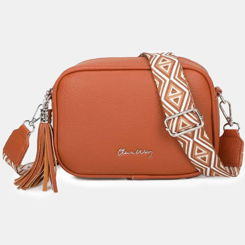 Bolso bandolera mujer pequeño de cuero PU con dos bandoleras bolso mensajero para cruzar PU - Marrón