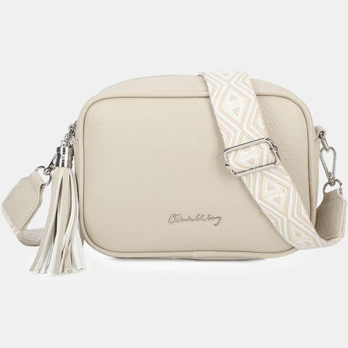 Bolso bandolera mujer pequeño de cuero PU con dos bandoleras bolso mensajero para cruzar PU - Beige