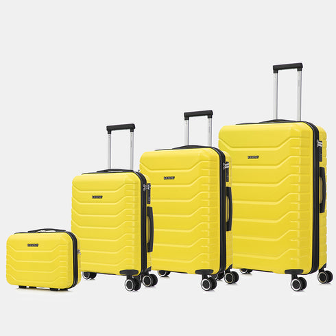 Conjunto de 4 Maletas ABS+PC|Neceser 29cm|Cabina 55x40x20cm|Mediana Expandible 20kg-23kg - 66x45x27.50-30cm|Grande Expandible 23kg-25kg - 75x49x31-33.50cm | Amarillo
