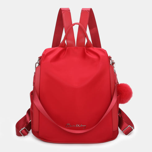 Mochila antirrobo Impermeable para mujer (14.80L) | Mochila Convertible en bolso con pompón y asa desmontable de adorno Rojo