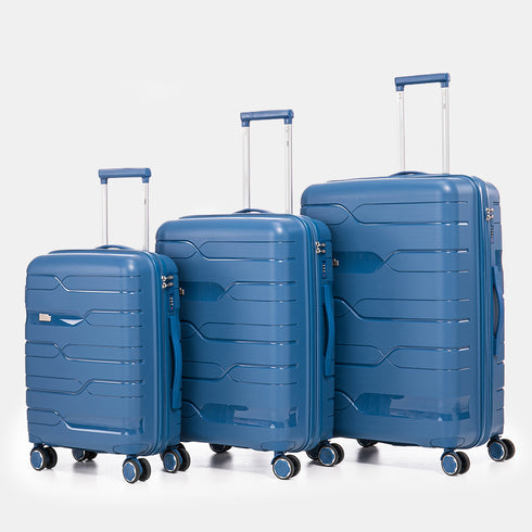 Juego de maletas PP Rígida 3 piezas|Maleta Cabina 55cm|Maleta Mediana 65cm Expandible |Maleta Grande 75cm Expandible |Bass Azul
