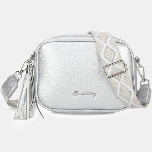 Bolso bandolera mujer pequeño de cuero PU con dos bandoleras bolso mensajero para cruzar PU - Plata