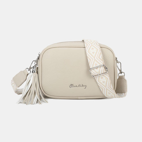 Bolso bandolera mujer pequeño de cuero PU dos compartimentos y dos bandoleras, bolso mensajero para cruzar polipiel regalo original para mujer - Beige