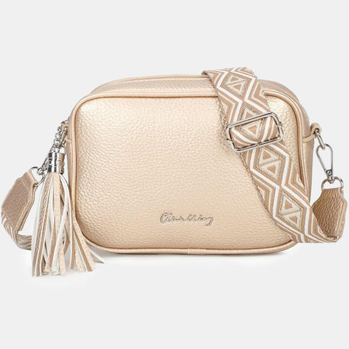 Bolso bandolera mujer pequeño de cuero PU con dos bandoleras bolso mensajero para cruzar PU - Dorado