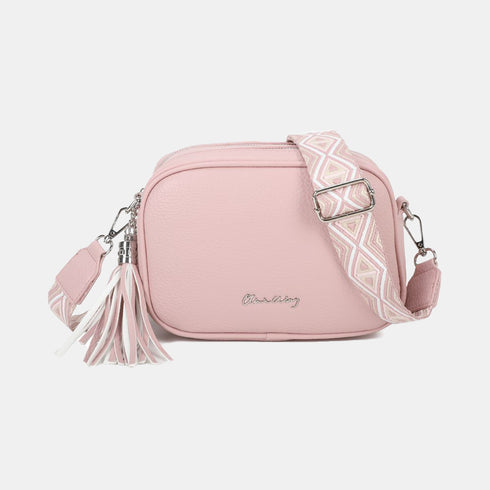 Bolso bandolera mujer pequeño de cuero PU dos compartimentos y dos bandoleras, bolso mensajero para cruzar polipiel regalo original para mujer - Rosa