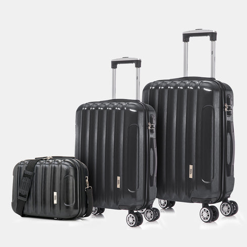 1990s Juego de Maletas Policarbonato Rígida 3 Piezas|Maleta Cabina 55cm|Maleta Mediana 68cm|Neceser 29cm|Negro