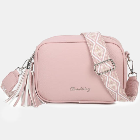 Bolso bandolera mujer pequeño de cuero PU con dos bandoleras bolso mensajero para cruzar PU - Rosa