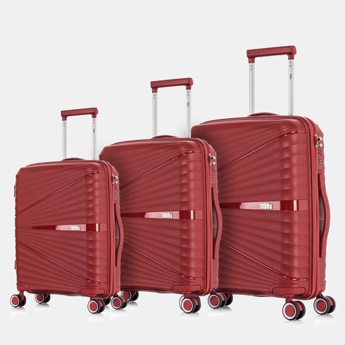 Juego de maletas PP Rígida 3 piezas|Maleta Cabina 55cm|Maleta Mediana extensible 65cm|Maleta Grande Extensible 75cm|Choco Rojo