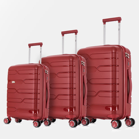 Juego de maletas PP Rígida 3 piezas|Maleta Cabina 55cm|Maleta Mediana 65cm Expandible |Maleta Grande 75cm Expandible |Bass Rojo