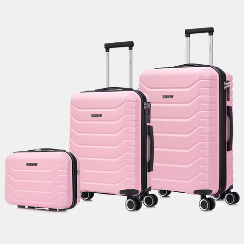Conjunto de 3 Maletas|Neceser 29x35x16.50cm|Maleta Cabina ABS+PC 55x40x20cm|Mediana Expandible 20kg-23kg - 66x45x27.50-30cm | Rosa Claro