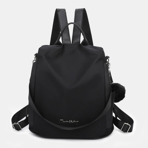 Mochila antirrobo Impermeable para mujer (14.80L) | Mochila Convertible en bolso con pompón y asa desmontable de adorno Negro
