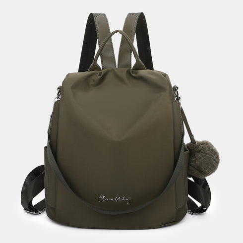 Mochila antirrobo Impermeable para mujer (14.80L) | Mochila Convertible en bolso con pompón y asa desmontable de adorno Verde