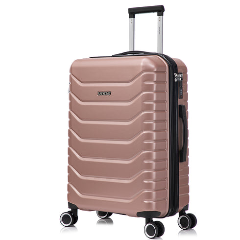 RAYKONG Maleta Mediana Expandible ABS+Policarbonato 66x45x27.50cm - 30cm Extendido | 82L - 90L | 24 Pulgadas |23kg semirígidas candado combinación - RosaDorada
