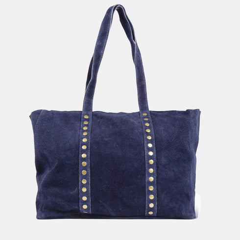 Bolso shopper para mujer de piel serraje con tachuelas azul marino Alexandra