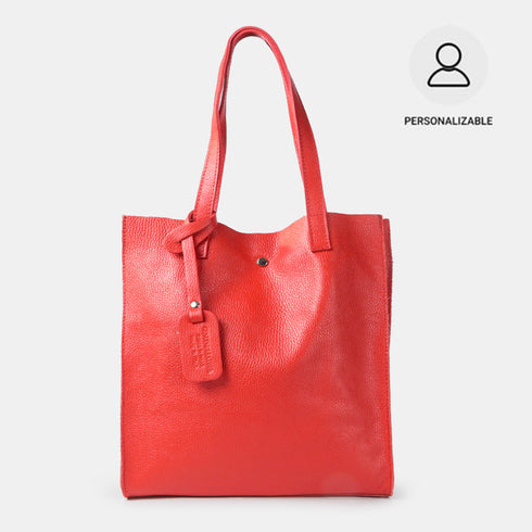 Bolso tote de piel liso de mujer rojo Stella