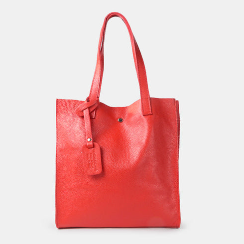 Bolso tote de piel liso de mujer rojo Stella