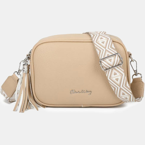 Bolso bandolera mujer pequeño de cuero PU con dos bandoleras bolso mensajero para cruzar PU - Taupe