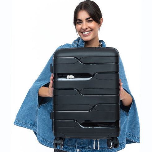 Maleta de cabina 55x38x22 cm (44L) Polipropileno - Candado Incrustado - 20 Pulgadas - Negro - Bass