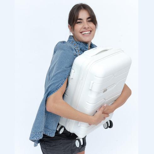 Maleta de cabina 55x38x22 cm (44L) Polipropileno - Candado Incrustado - 20 Pulgadas - Blanco - Bass