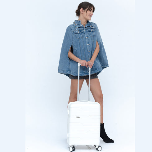 Maleta de cabina 55x38x22 cm (44L) Polipropileno - Candado Incrustado - 20 Pulgadas - Blanco - Bass