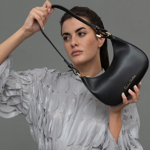 Bolso de hombro para mujer de piel saffiano con bandolera larga negro Maribel