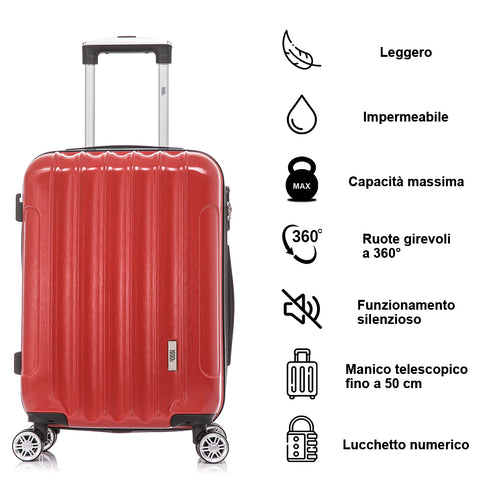 Maleta Cabina 55x39x21cm Policarbonato (45L) - 20 Pulgadas Rojo - Seda
