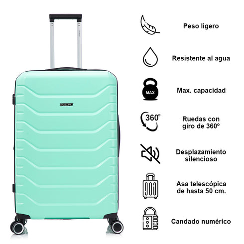 RAYKONG Maleta Grande Expandible ABS+Policarbonato 75x49x31cm - 33.50cm Extendido | 114L - 123L | 28 Pulgadas | 25kg semirígidas candado combinación - Menta