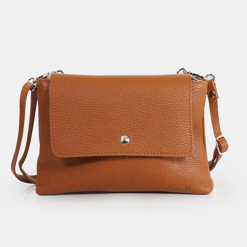 Bolso bandolera de piel con solapa Marrón Cinti