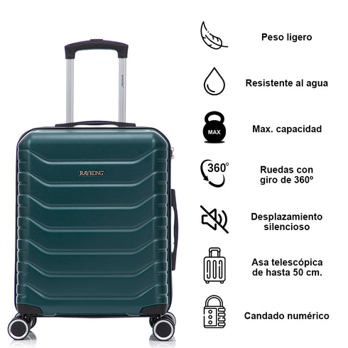 Conjunto de 4 Maletas ABS+PC|Neceser 29cm|Cabina 55x40x20cm|Mediana Expandible 20kg-23kg - 66x45x27.50-30cm|Grande Expandible 23kg-25kg - 75x49x31-33.50cm | Verde