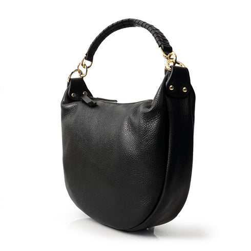 Bolso bandolera de piel para mujer con asa corta Negro Noa
