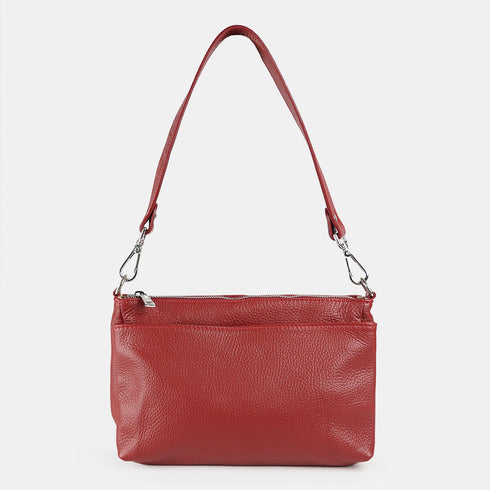 Bolso bandolera de piel para mujer con asa corta burdeos Martina