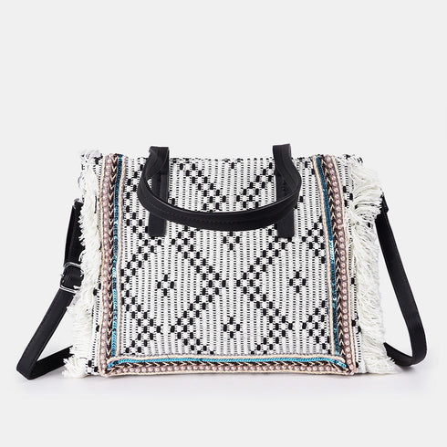 Bolso shopper para mujer de lona étnica negro Indira