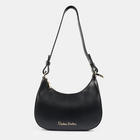Bolso de hombro para mujer de piel saffiano con bandolera larga negro Maribel