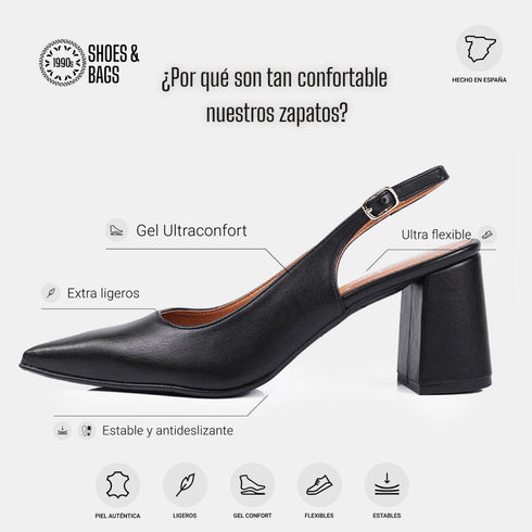 Zapatos con tacón para mujer de piel negro Mary